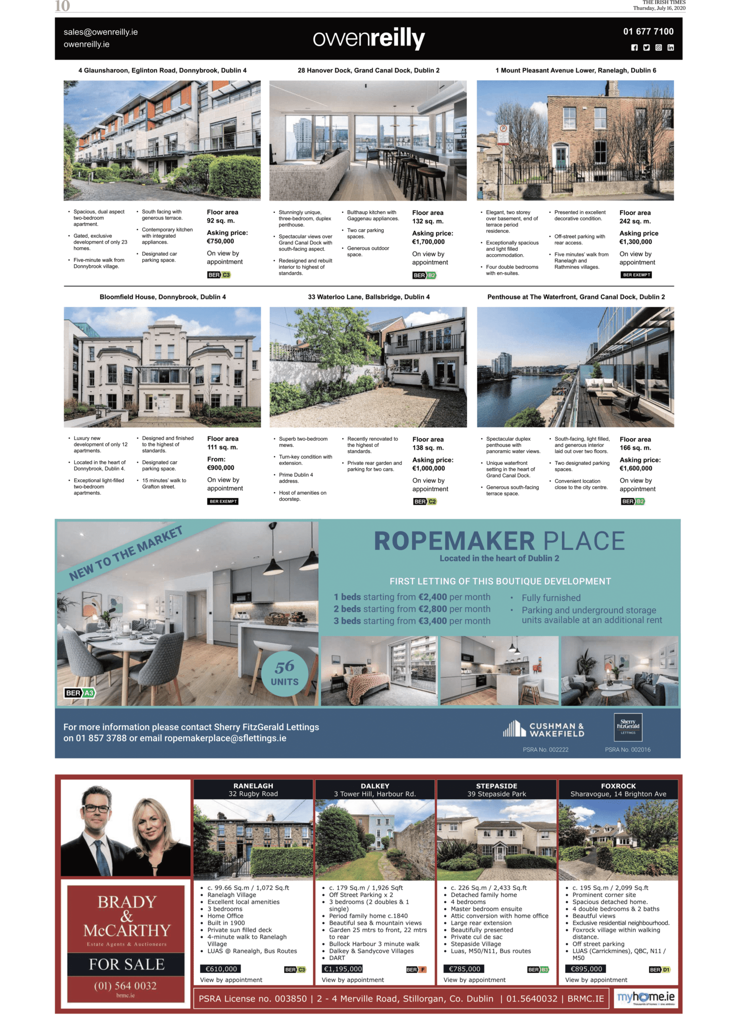 Irish Times advert showing our luxury properties for sale - Owen Reilly